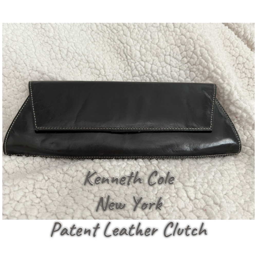 Vintage Authentic Kenneth Cole Black Patent Leather Clutch
